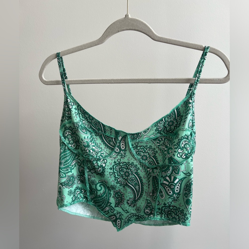 shein green bandana print corset style crop tank